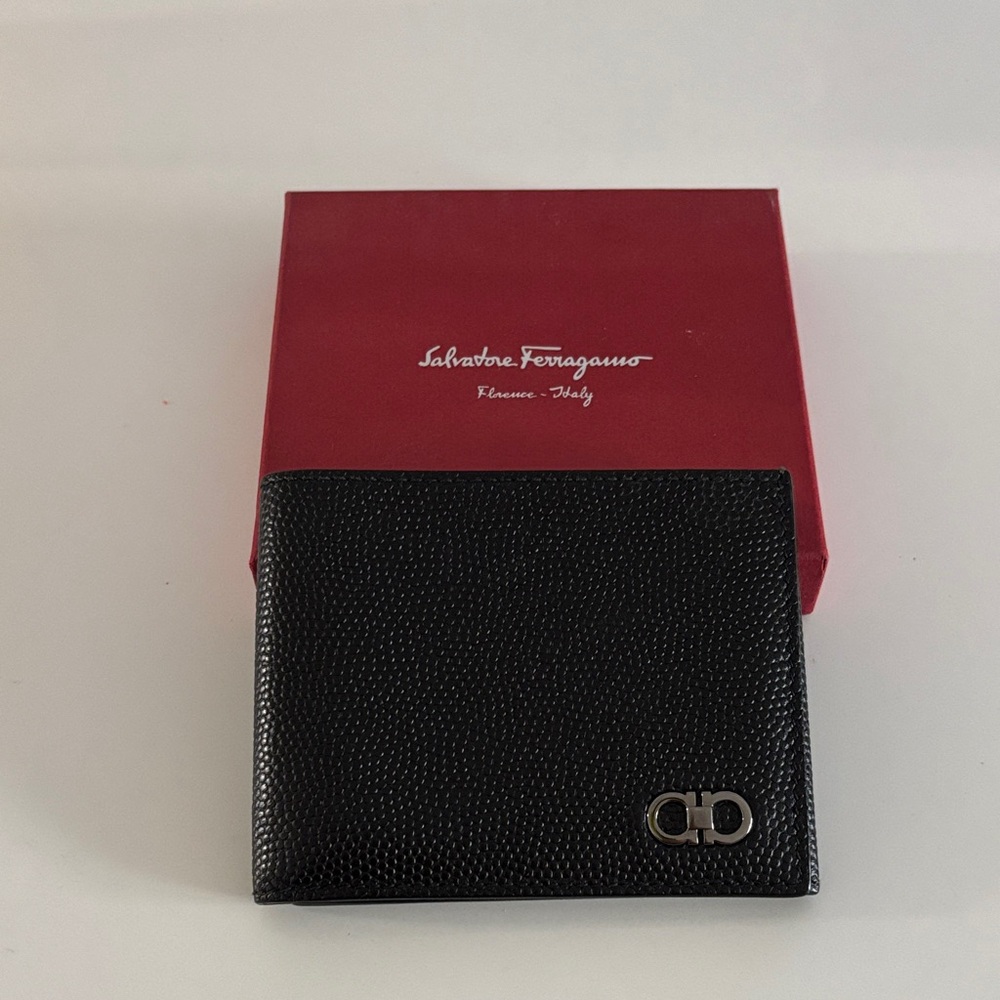 Salvatore Ferragamo Black Textured Card Holder
